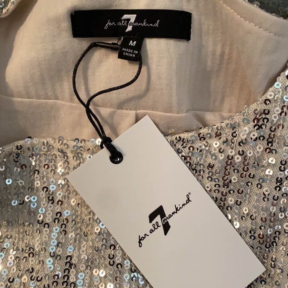 7 For All Mankind Sequin Mini Dress Silver Medium Short Sleeve New Years Eve - Picture 9 of 12